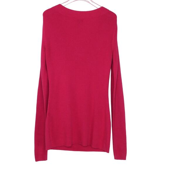 Express Pink V-Neck Sweater Classic Knit Hot Pink Barbie Style Cozycore Medium - Picture 3 of 5